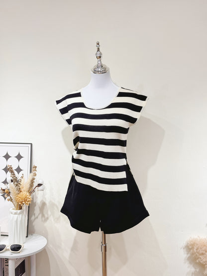 Striped Drawstring Knit Top