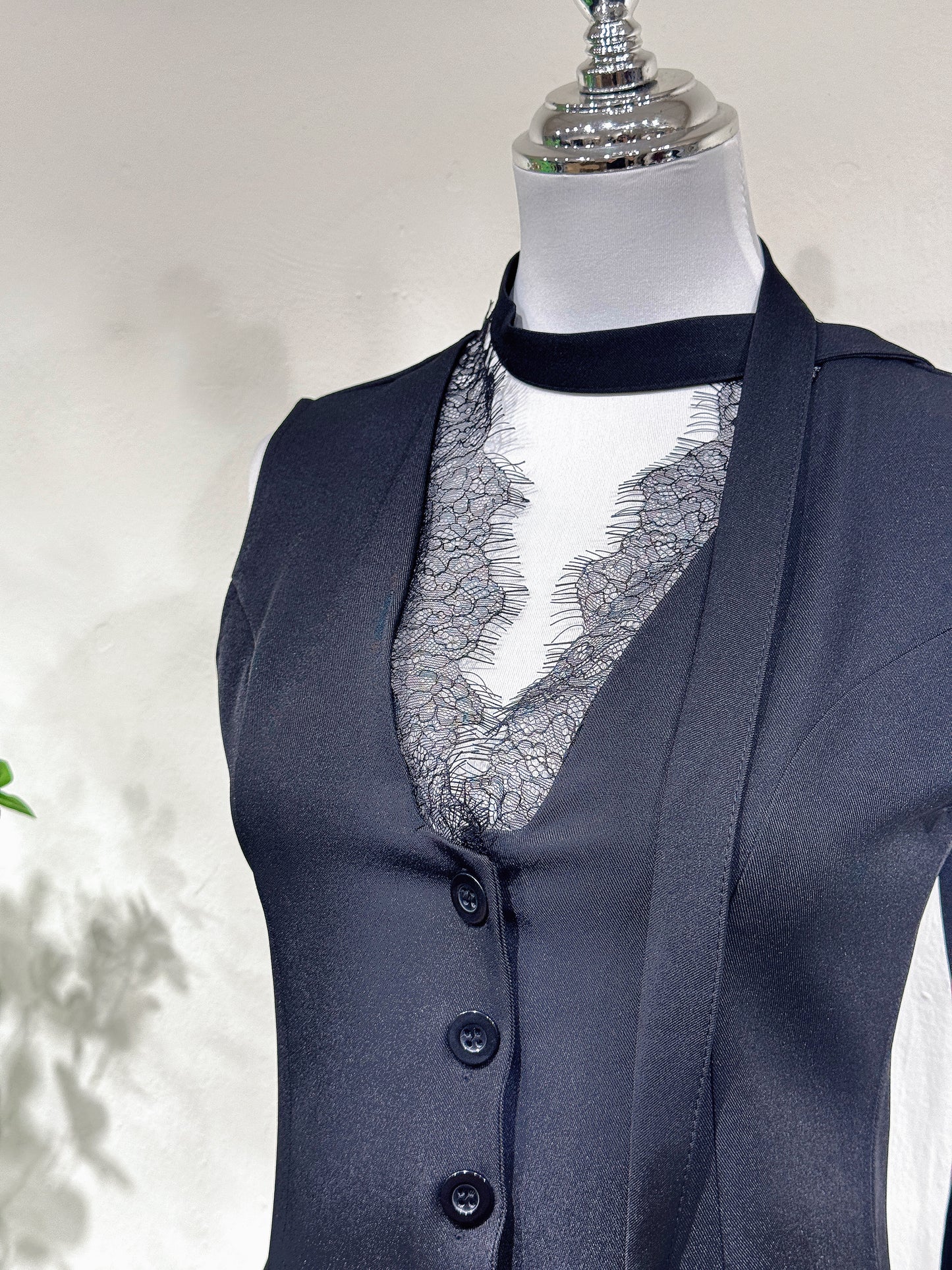 Lace Trim Vest Blazer Blouse