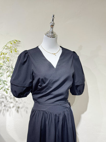 Black Puff Sleeve Two-Piece Dress Set