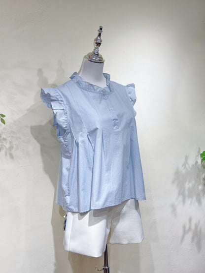 Linen Cotton Ruffle Sleeve Top