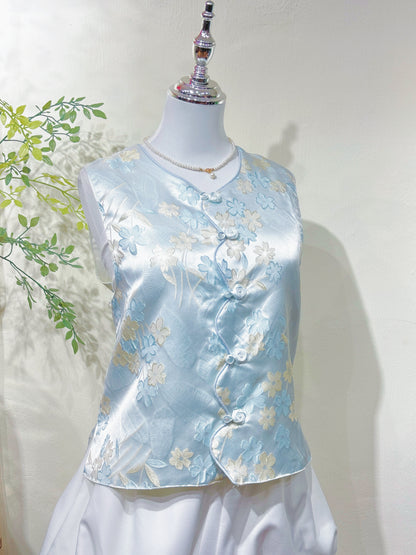 Floral Jacquard  Knot Sleeveless Vest