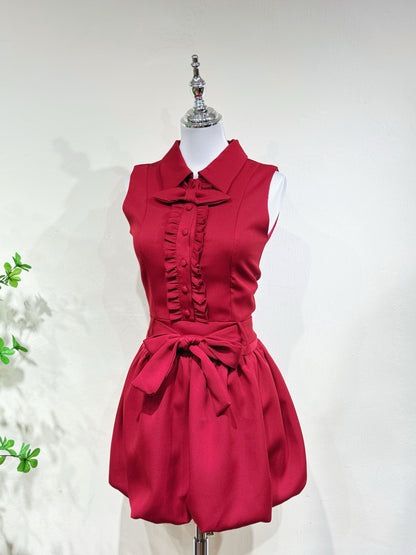 Sleeveless Collar Lantern A-Line Dress