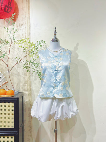 Floral Jacquard  Knot Sleeveless Vest