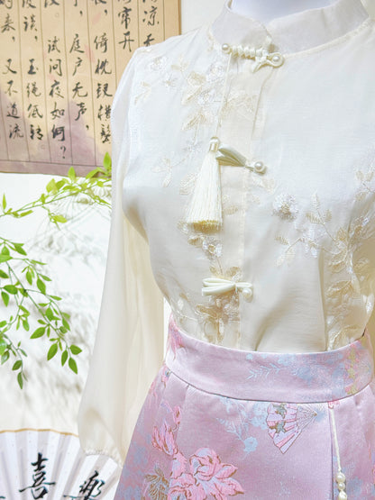 Embroidered Chiffon Cheongsam Top