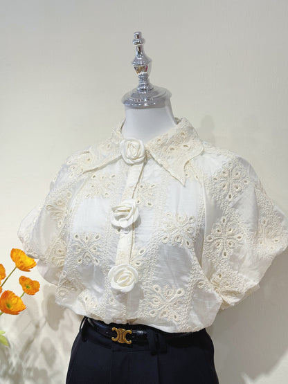 Embroidered Rose Puff Top（with inner）