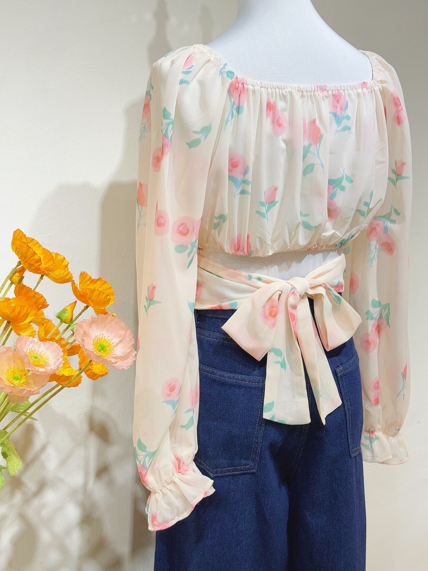 Peach Chiffon Floral Top