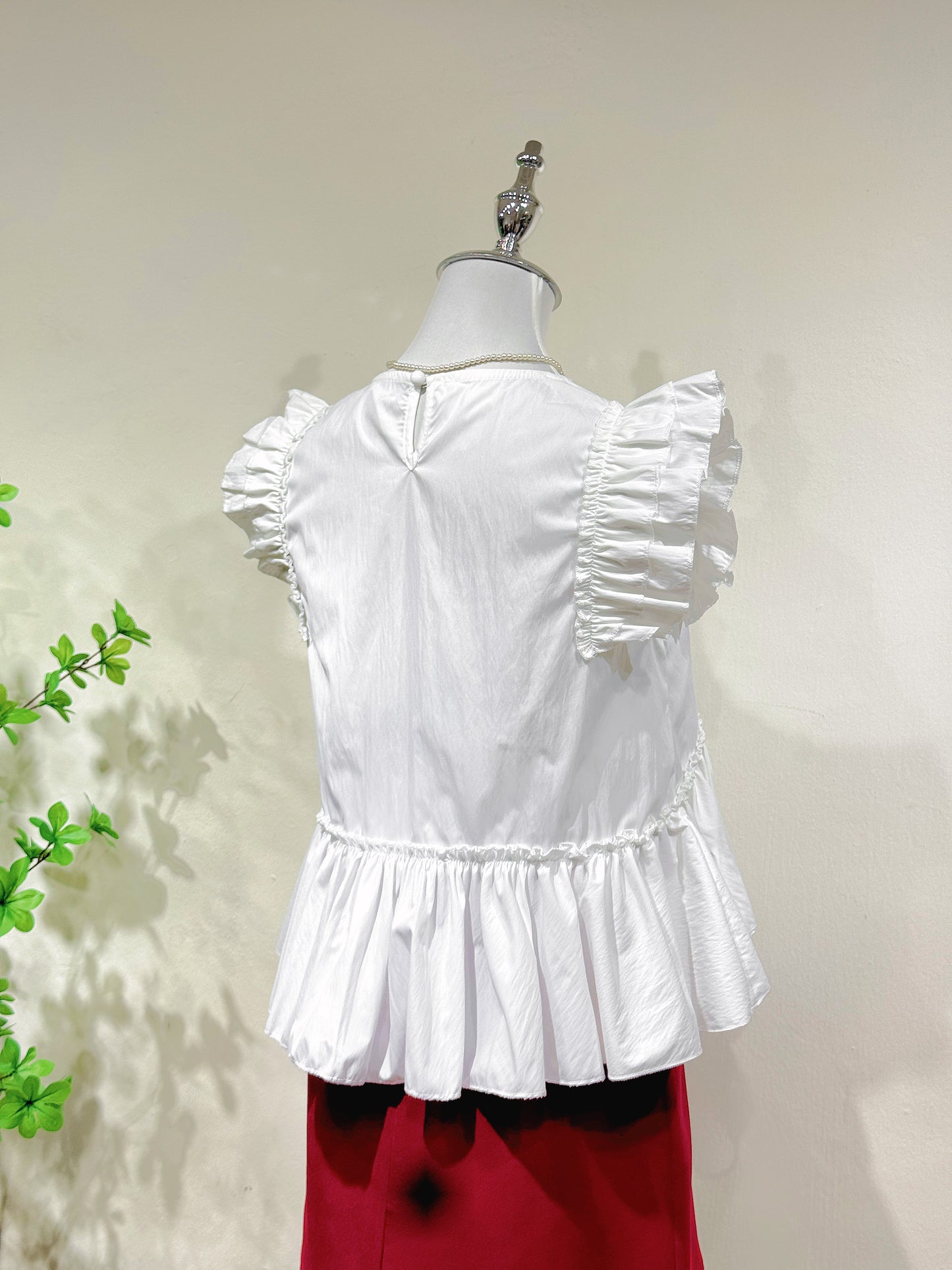 Ruffle Hem Flutter Sleeve Top