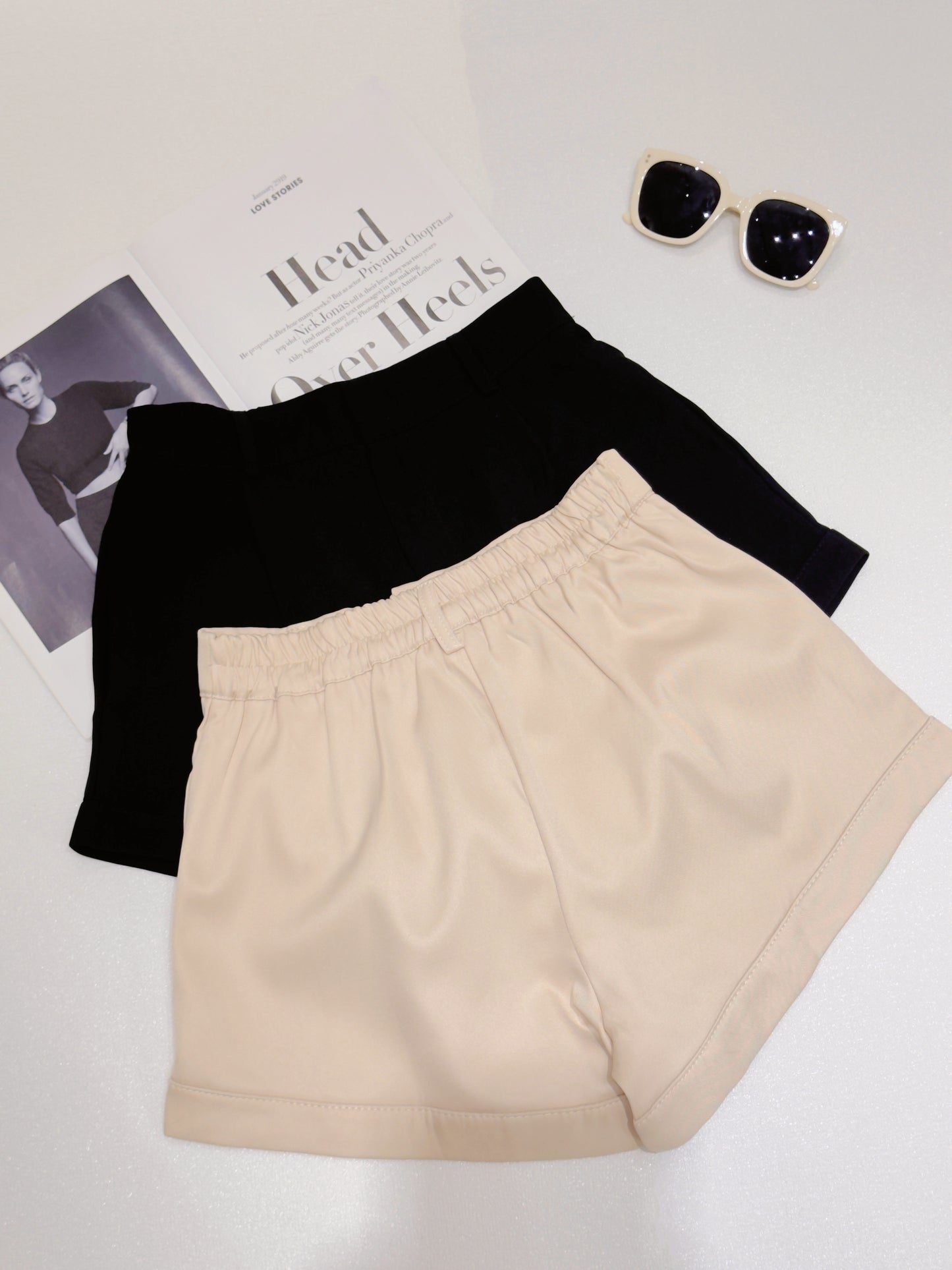 High-Waist Cuffed A-Line Shorts