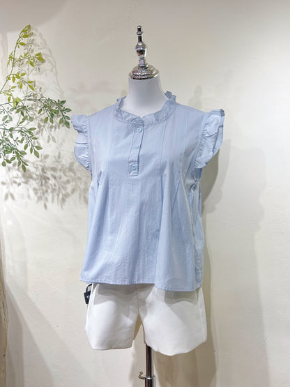 Linen Cotton Ruffle Sleeve Top