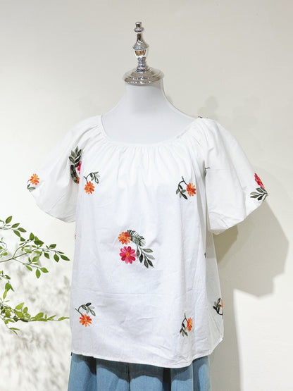 Linen Blossom Puff Sleeve Top