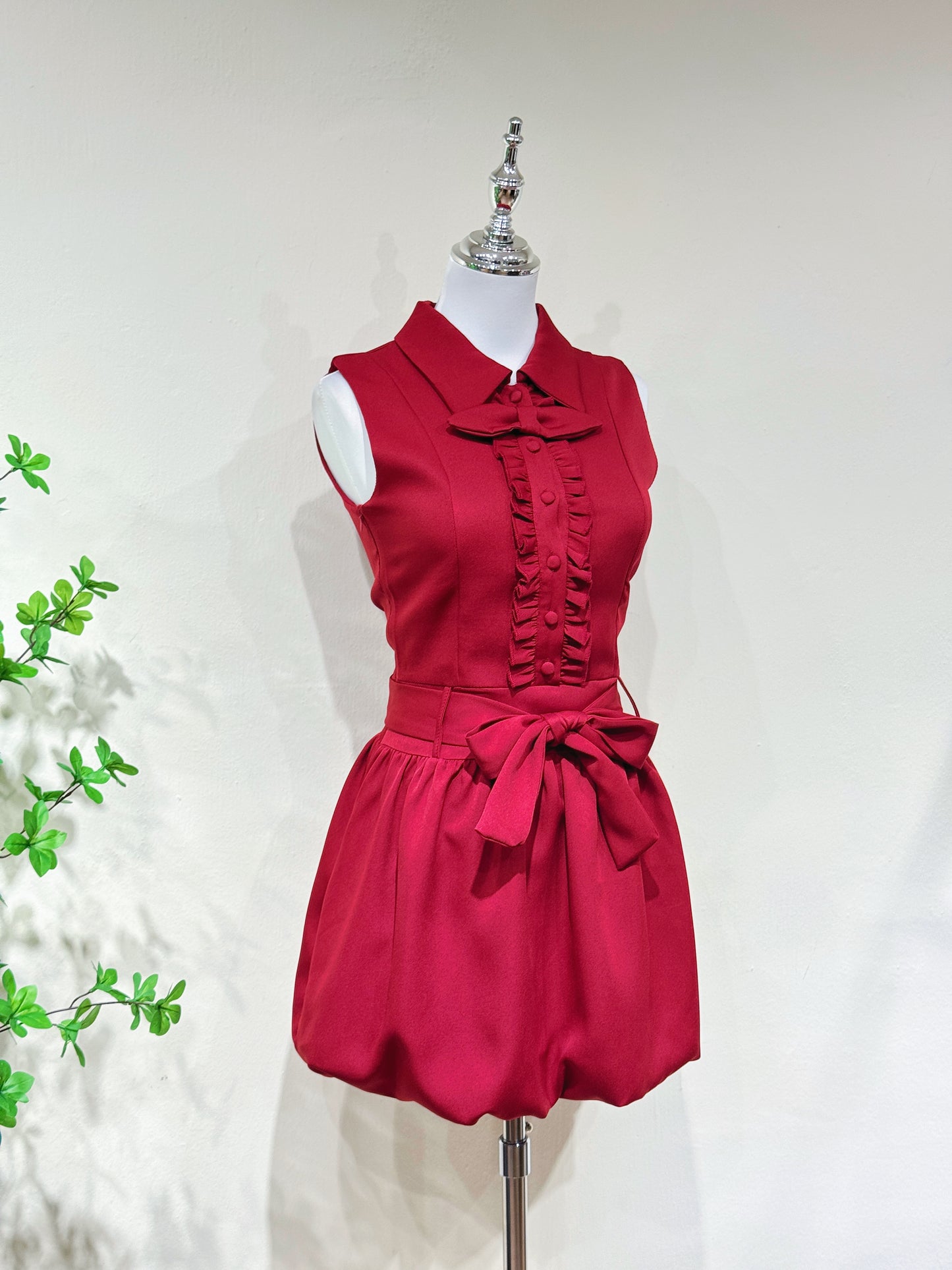 Sleeveless Collar Lantern A-Line Dress