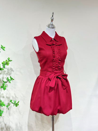 Sleeveless Collar Lantern A-Line Dress