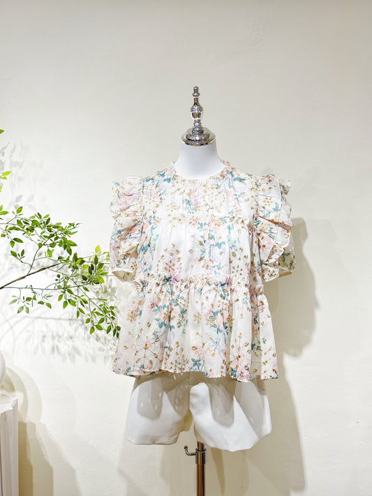 Green Floral Babydoll Blouse