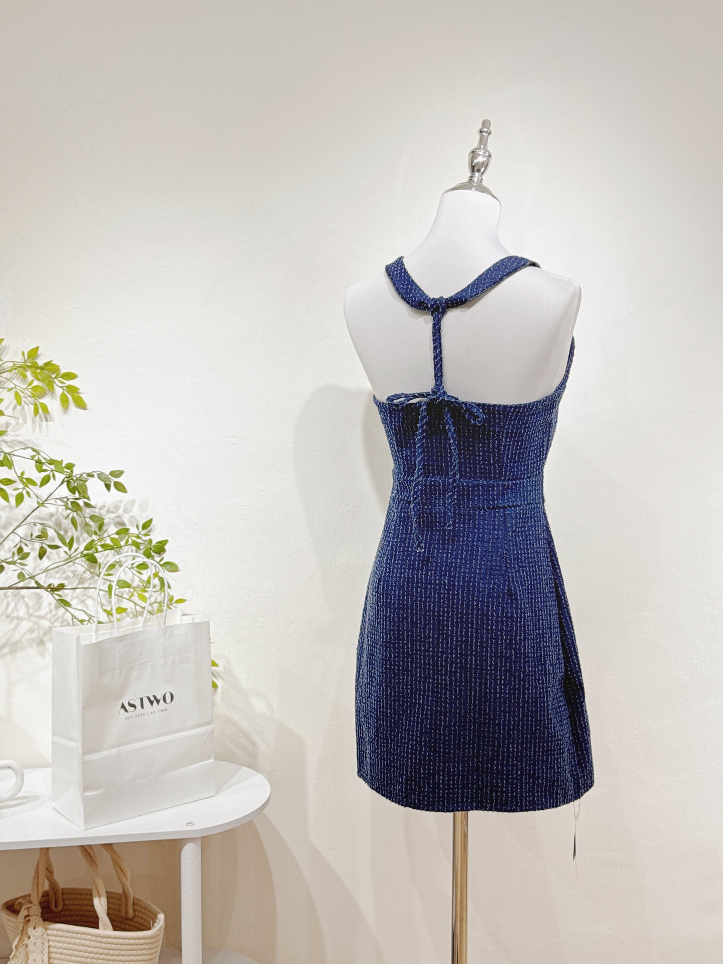 Halter Denim A-Line Mini Dress