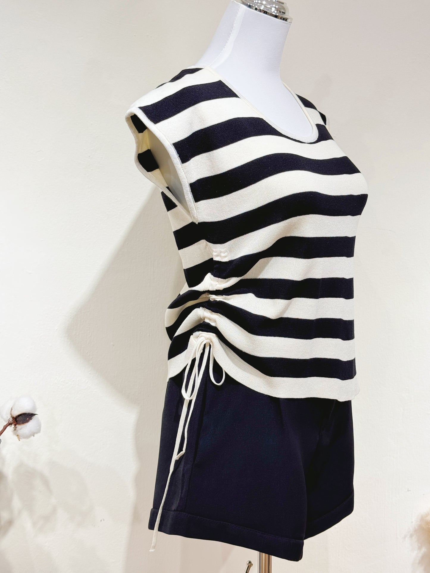 Striped Drawstring Knit Top