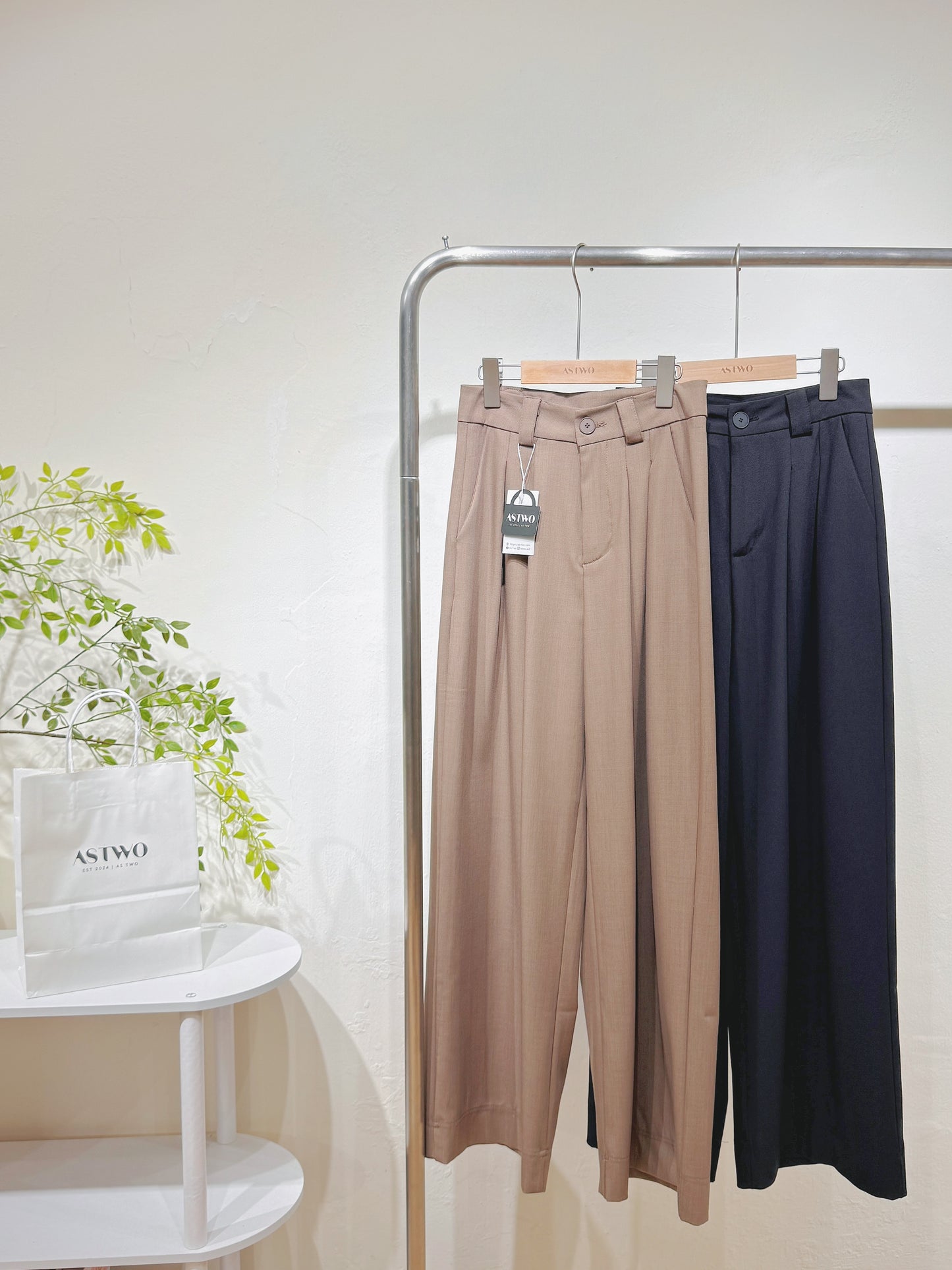 Vintage Cotton-Blend Suit Fabric Wide-Leg Pants