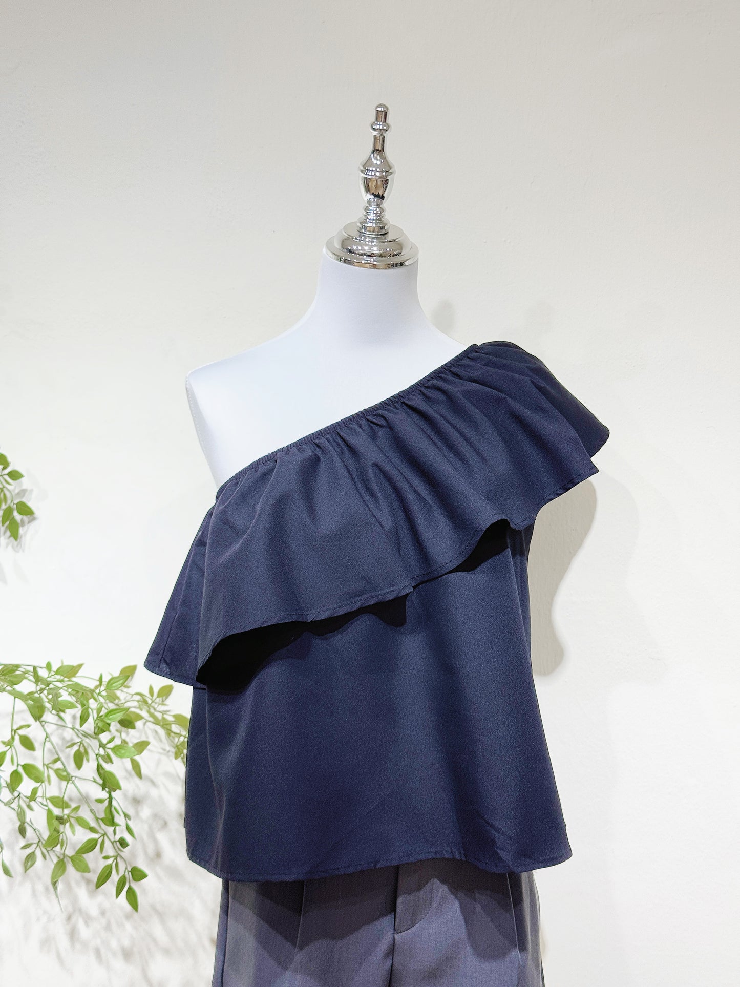 Ruffled Collar One-Shoulder Top