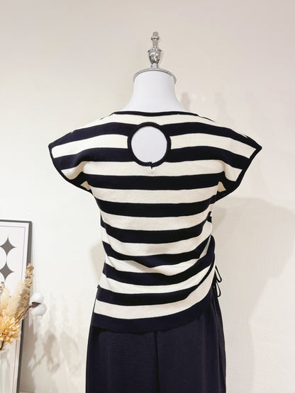 Striped Drawstring Knit Top