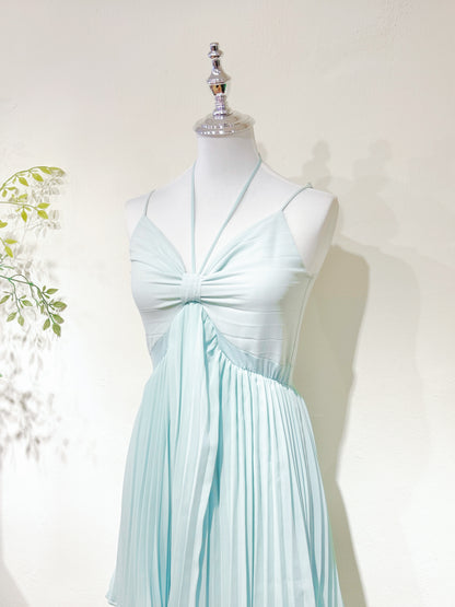 Halter V-Neck Pleated Chiffon Dress