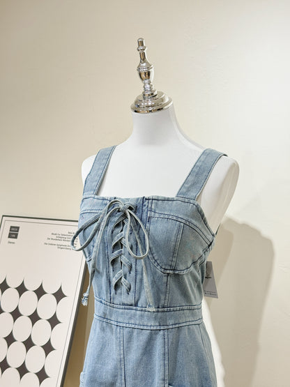 Cami High-Waist Denim Romper