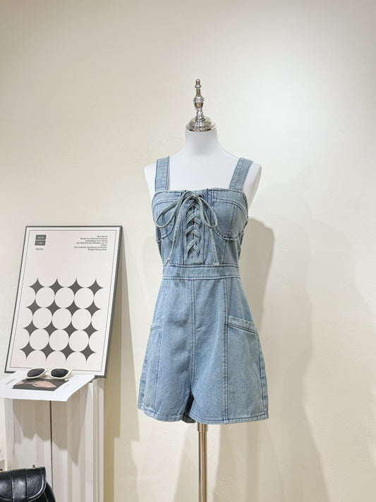 Cami High-Waist Denim Romper